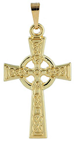 14kt Celtic Cross in three sizes with raised Cletic knot pattern