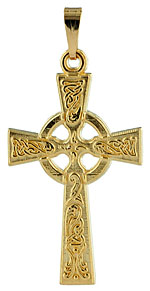 14kt Celtic Cross with raised pattern of celtic knots