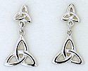 14k white gold double trinity knot dangle earrings with double notch posts by Seawear.com