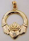 14k Claddagh necklace pendant with diamond accent