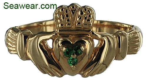 14kt Claddagh ring with emeralds