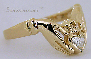 14k Claddagh diamond heart engagement ring