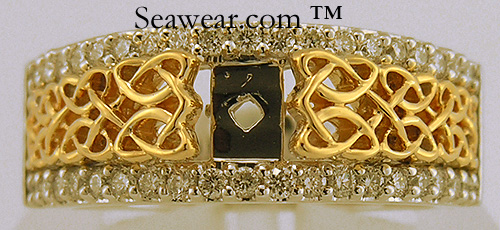 gold and diamond Celitc love knot bridal set