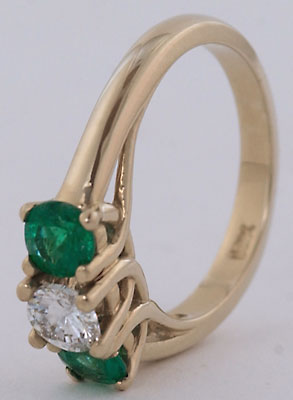 white gold Irish Past Present & Future diamond and emerald engagement ring