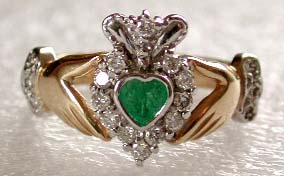heart shaped emerald Claddagh ring