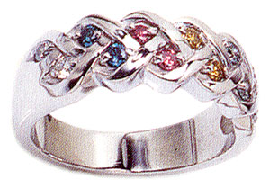 white gold multi colored diamond Celtic engagement ring