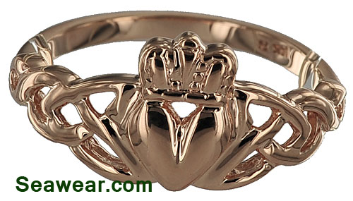 14kt rose gold Celtic love knot Claddagh ring