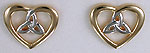 14kt two tone trinity knot and heart earrings