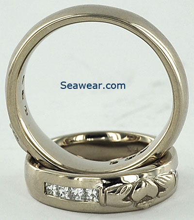 his hers white gold diamond Claddagh wedding bands