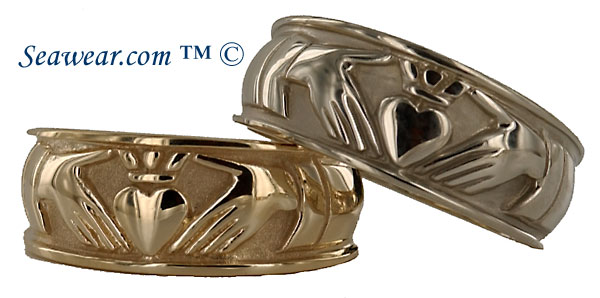 ladies 14kt yellow and white gold Claddagh wedding bands