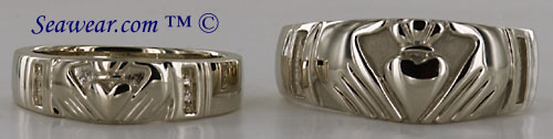 14kt white gold Claddagh diamond wedding bands