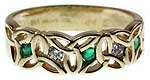 emerald and diamonds trinity knot ring