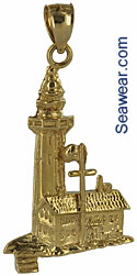 14kt gold Montauk Point lighthouse necklace pendant