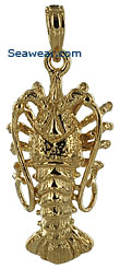 14k gold Florida spiney lobster necklace pendant