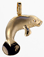14kt manatee with bead blast satin body, polished tail and fins and diamond eye