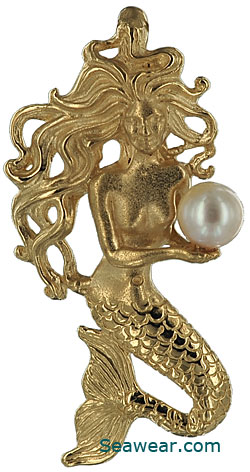14k yellow gold mermaid with white pearl