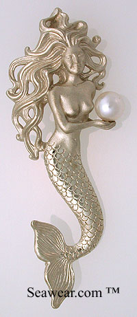 large white gold mermaid with white pearl