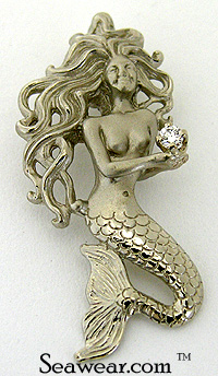 14k white gold mermaid with diamond