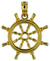 3D small ships wheel in solid 14kt gold