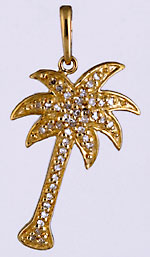 14kt palm tree necklace pendant with diamonds