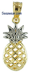14kt two tone small see thru full round 3d pineapple charm