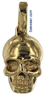 14kt gold 3D full round pirate skull jewelry necklace