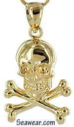 solid gold skull and crossbones pirate necklace pendant
