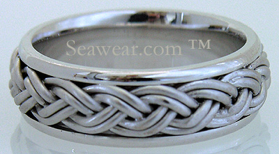 14kt white satin braid on 14kt white high polish ring
