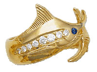 14k gold marlin wrap ring with diamonds and sapphire