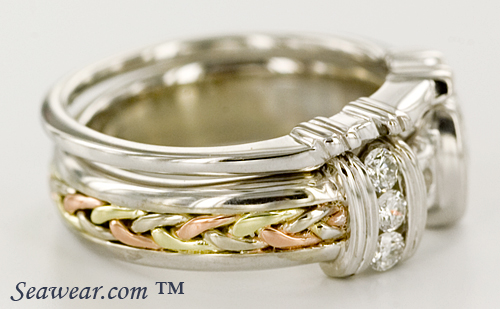 tri gold braid diamond wedding set