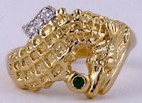 14kt seahorse diamond and emerald ring