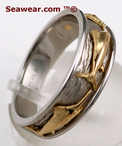 18kt gold white marlin on platinum ring