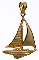 14k high polish sloop sailboat pendant