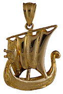 14kt Viking sailing ship necklace pendant