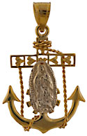 14kt two tone mariners anchor sailors  cross with Mother Mary or Lady of Guadalope