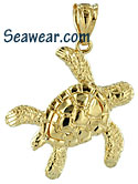 14kt small swimming sea turtle pendant