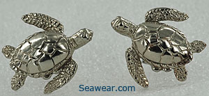 14k white gold green sea turtle earrings