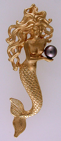 large gold mermaid with black pearl