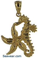 14kt gold finely detailed starfish and seahorse