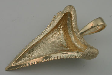 back side of 14kt great white shark tooth