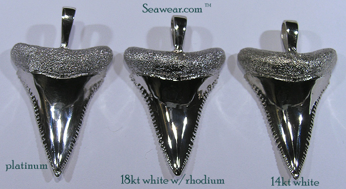 great white shark teeth in platinum, 18kt whit and 14kt white