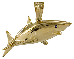 14kt gold deep sea hunter shark pendant