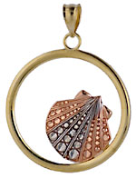 tri-color gold scallop shell circle pendant