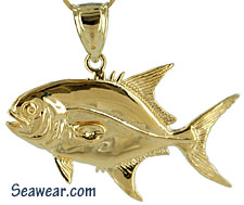 full round solid gold Florida Pompano fish jewelry necklace charm pendant
