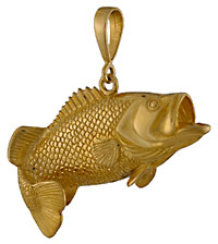 14k gold largemouth bass necklace pendant by Seawear.com