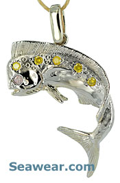 white gold bull nose dolphin with yellow and pink diamonds