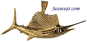 full round 3D 14k gold sailfish pendant by Peter Costello
