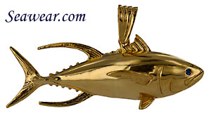14k 3D full round yellowfin tuna necklace jewelry pendant