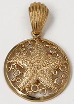 14kt starfish bubble pendant with scallop shell bail
