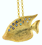 14kt angel fish pendant or brooch with gemstones
